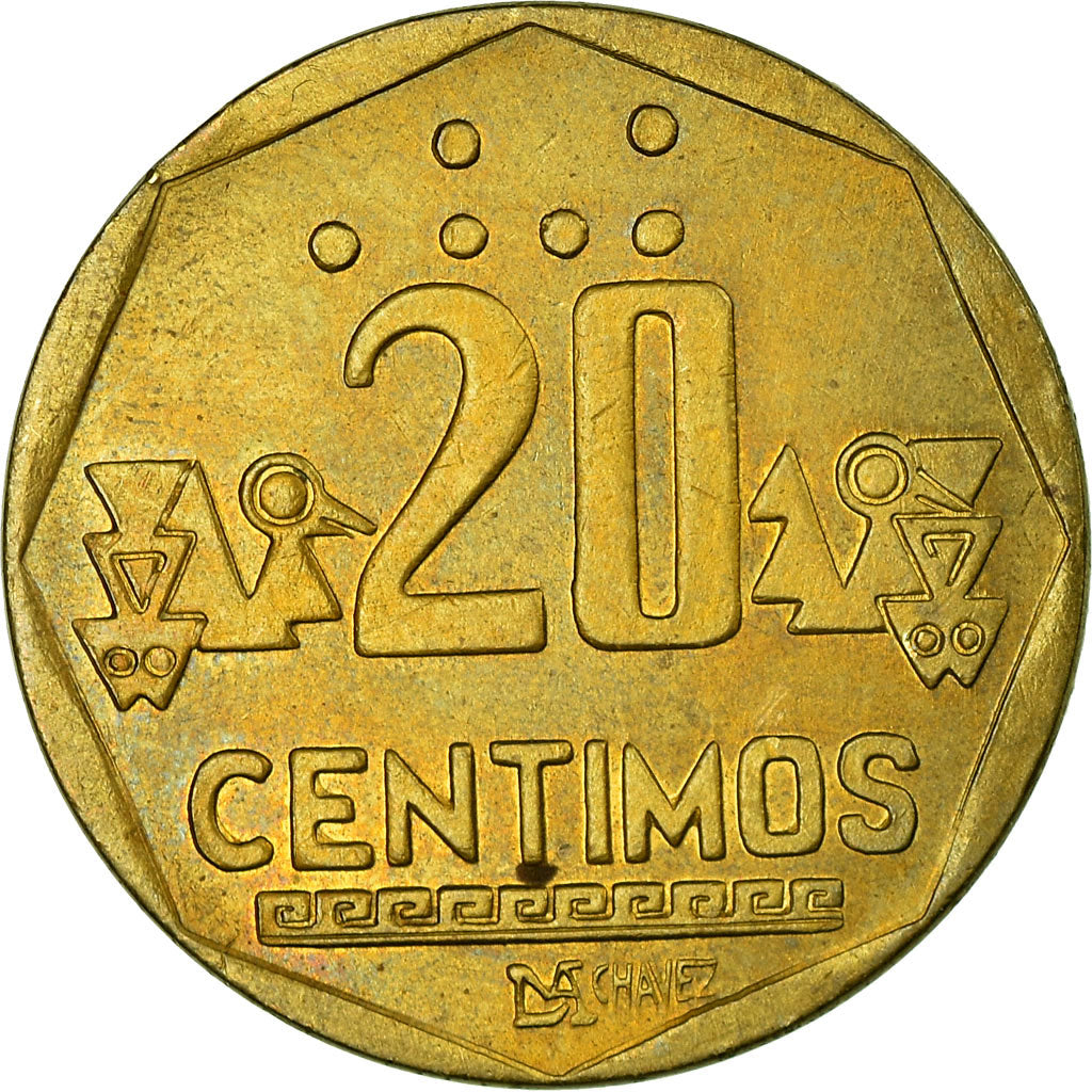 Coin, Peru, 20 Centimos, 1993, Lima, EF(40-45), Brass, KM:306.1