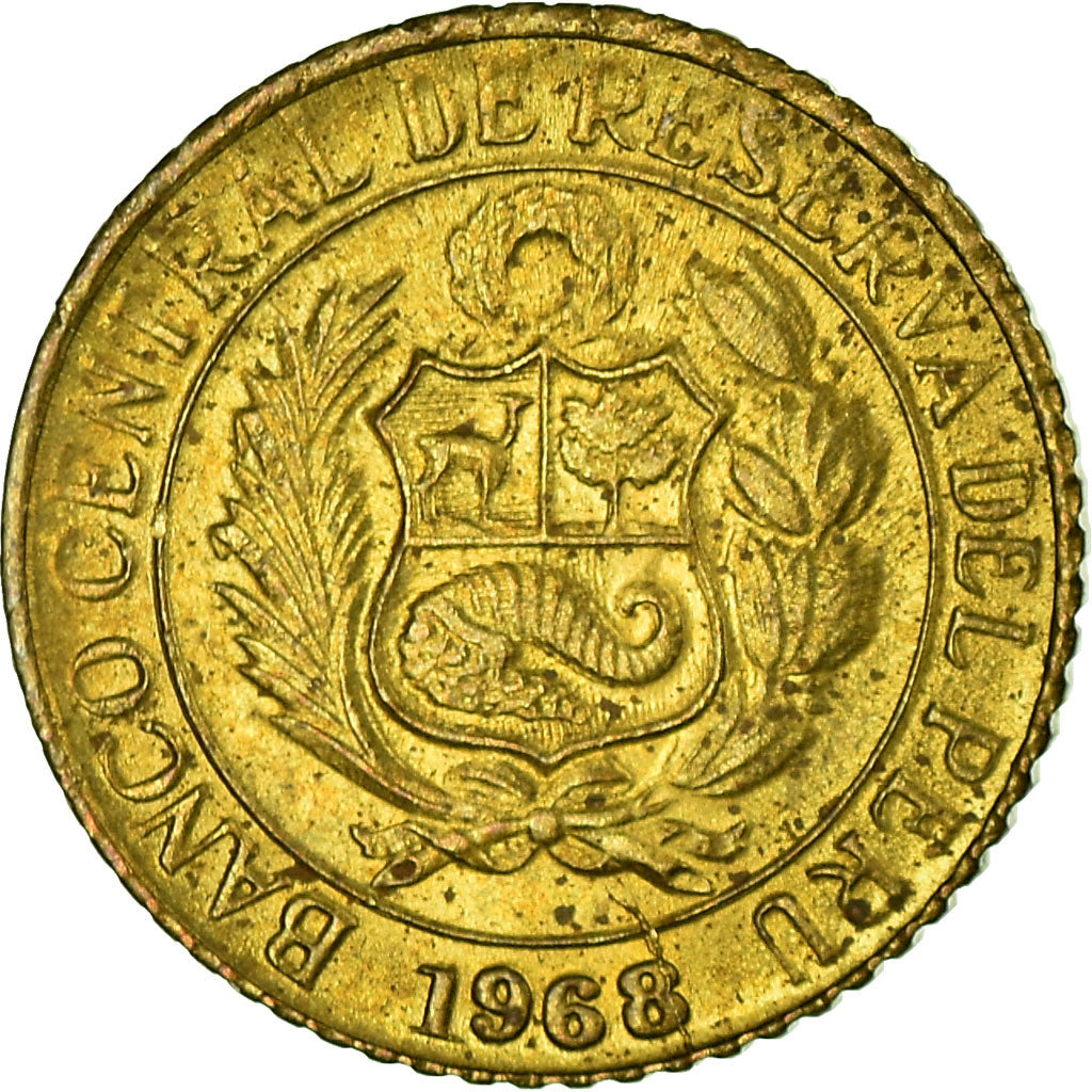 Coin, Peru, 5 Centavos, 1968, Lima, EF(40-45), Brass, KM:244.1