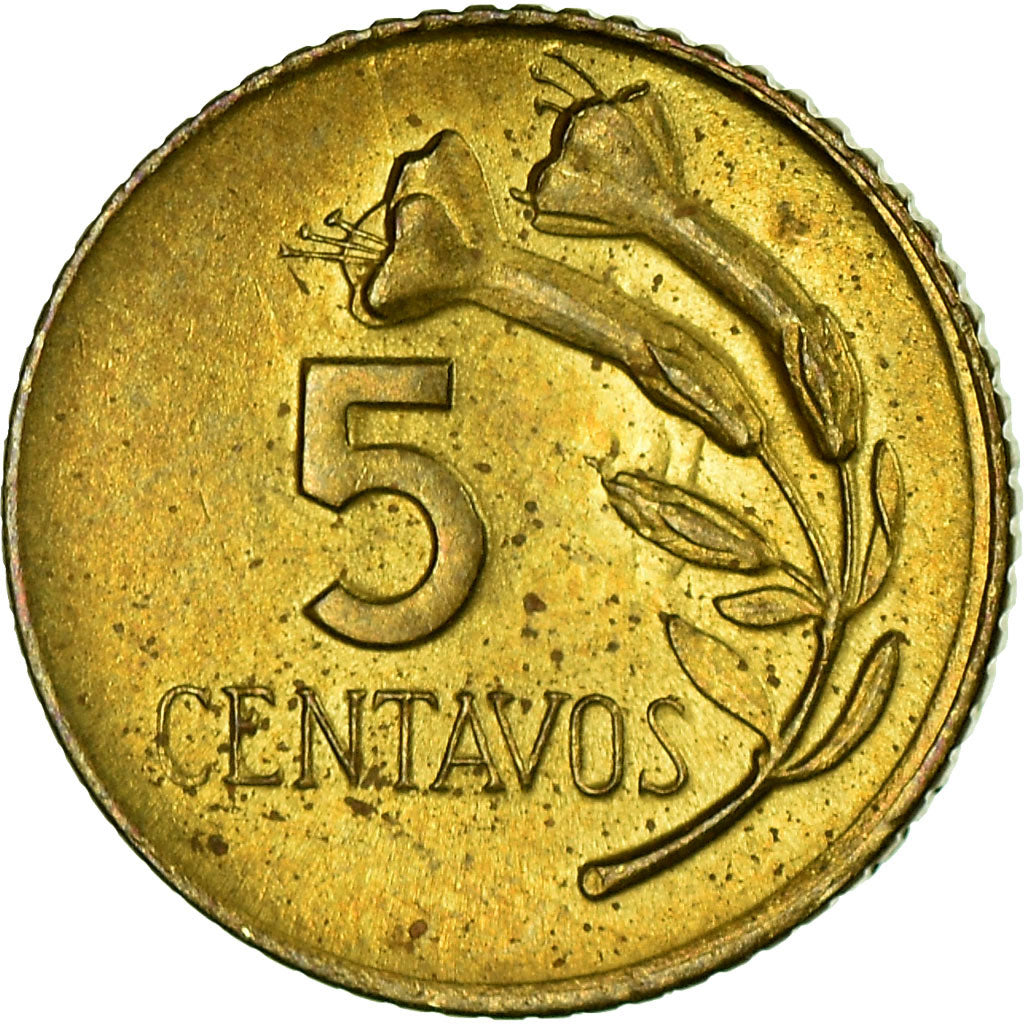 Coin, Peru, 5 Centavos, 1968, Lima, EF(40-45), Brass, KM:244.1