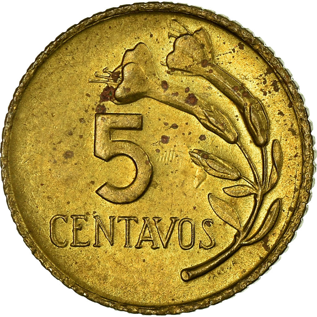Coin, Peru, 5 Centavos, 1967, Lima, EF(40-45), Brass, KM:244.1