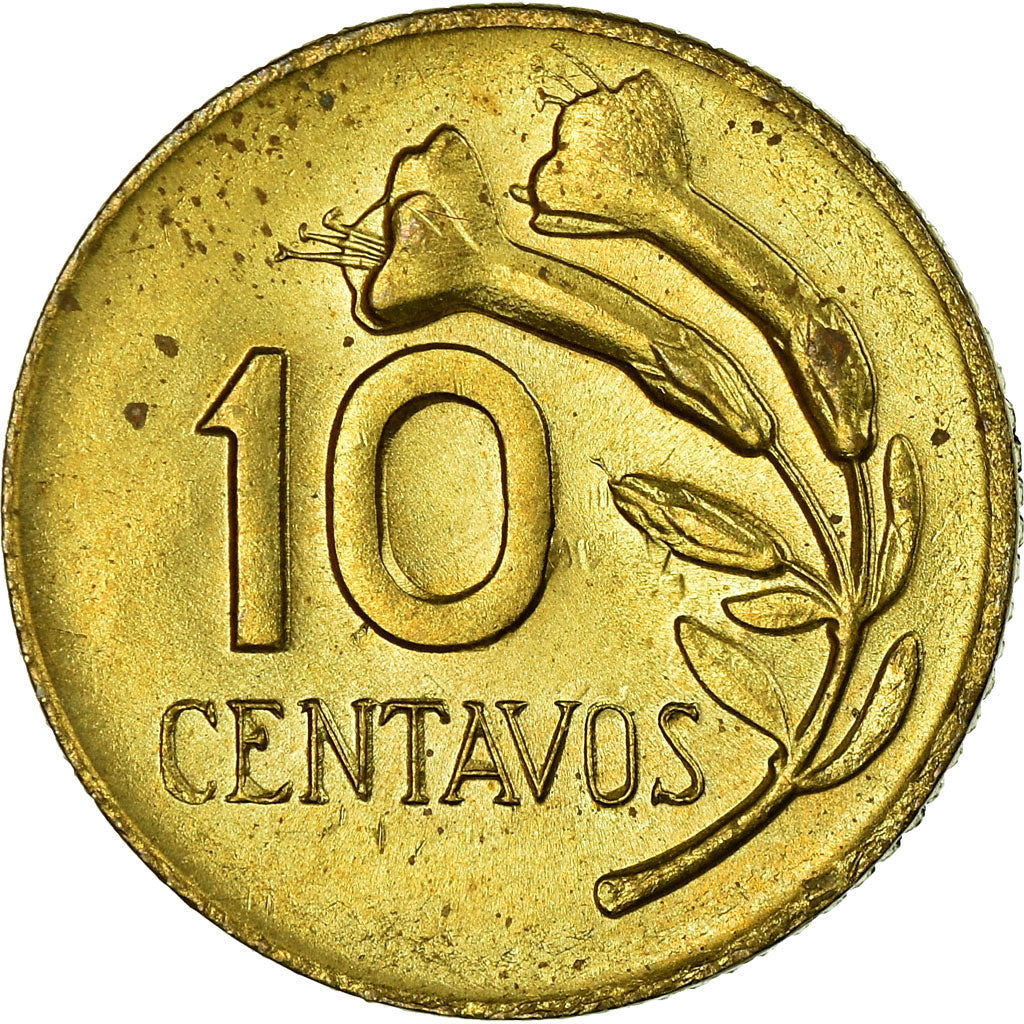 Coin, Peru, 10 Centavos, 1967, Lima, EF(40-45), Brass, KM:245.1