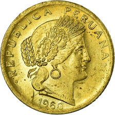 Coin, Peru, 5 Centavos, 1960, Lima, EF(40-45), Brass, KM:223.2