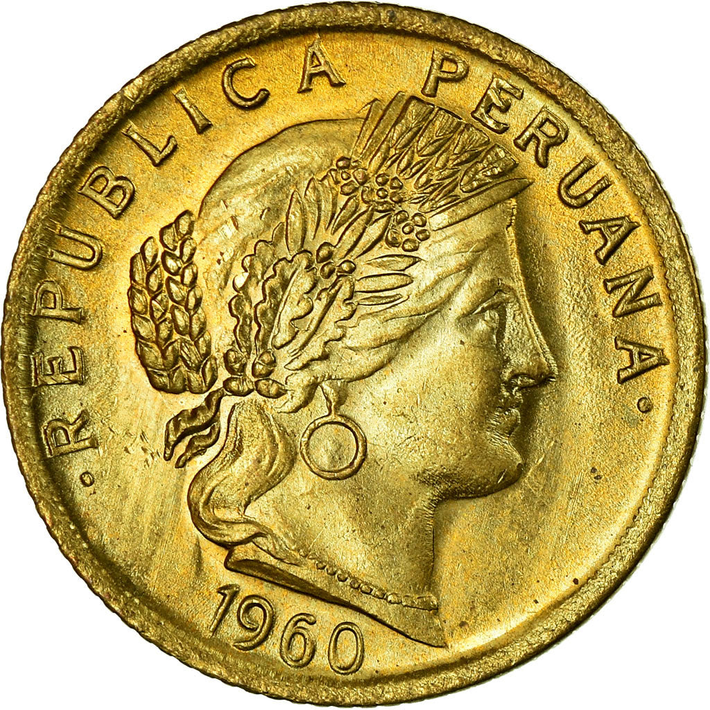 Coin, Peru, 10 Centavos, 1960, Lima, EF(40-45), Brass, KM:224.2