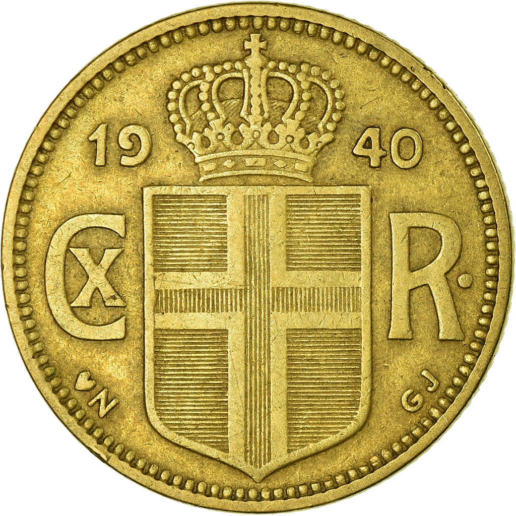 Coin, Iceland, Christian X, Krona, 1940, London, EF(40-45), Aluminum-Bronze