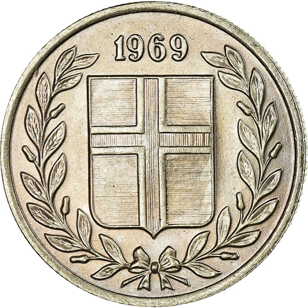 Coin, Iceland, 10 Aurar, 1969, AU(55-58), Copper-nickel, KM:10