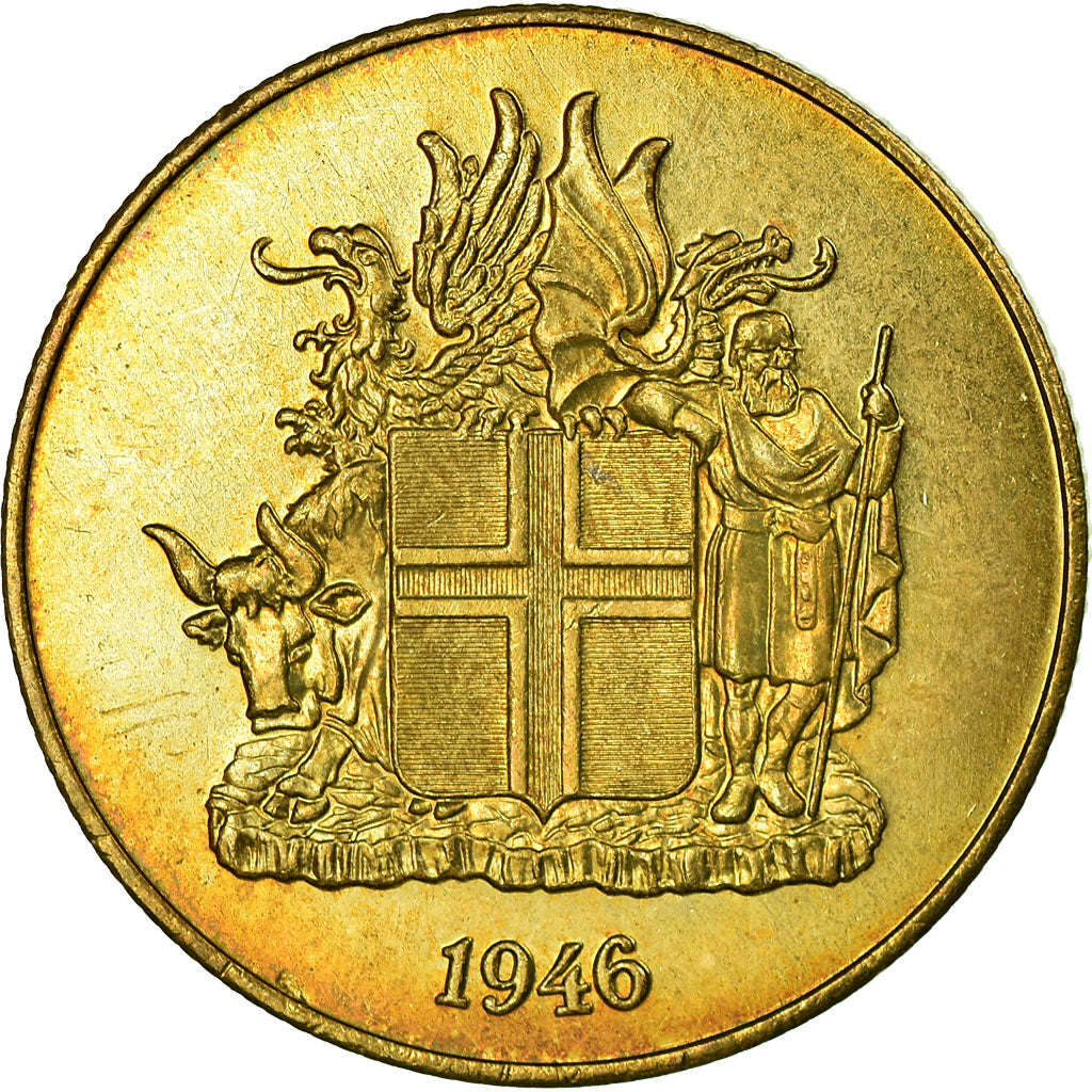 Coin, Iceland, 2 Kronur, 1946, EF(40-45), Aluminum-Bronze, KM:13