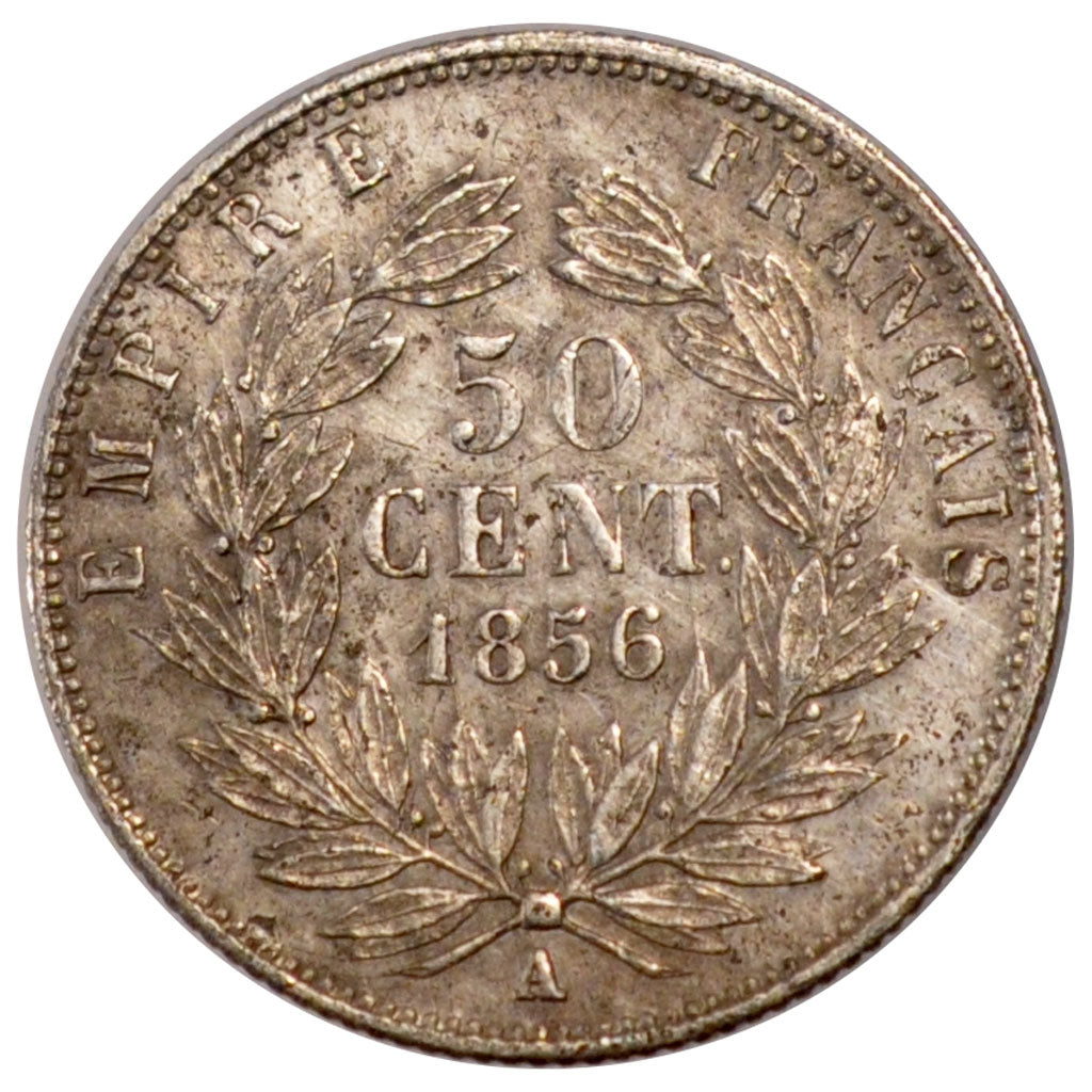 FRANCE, 50 Centimes, 1856, Paris, EF(40-45), Silver, Gadoury #414, 2.47