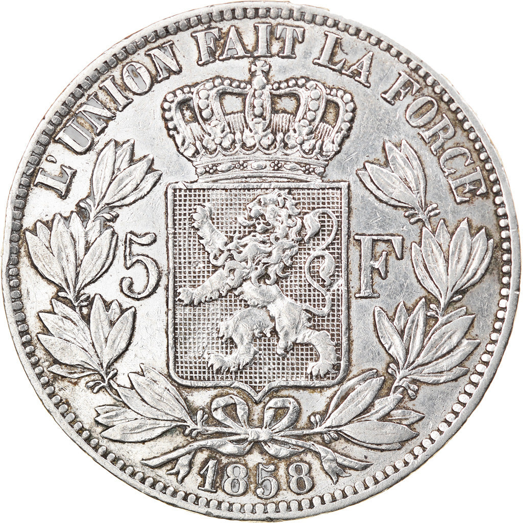 Monnaie, Belgique, Leopold I, 5 Francs, 5 Frank, 1858, Bruxelles, TTB, Argent