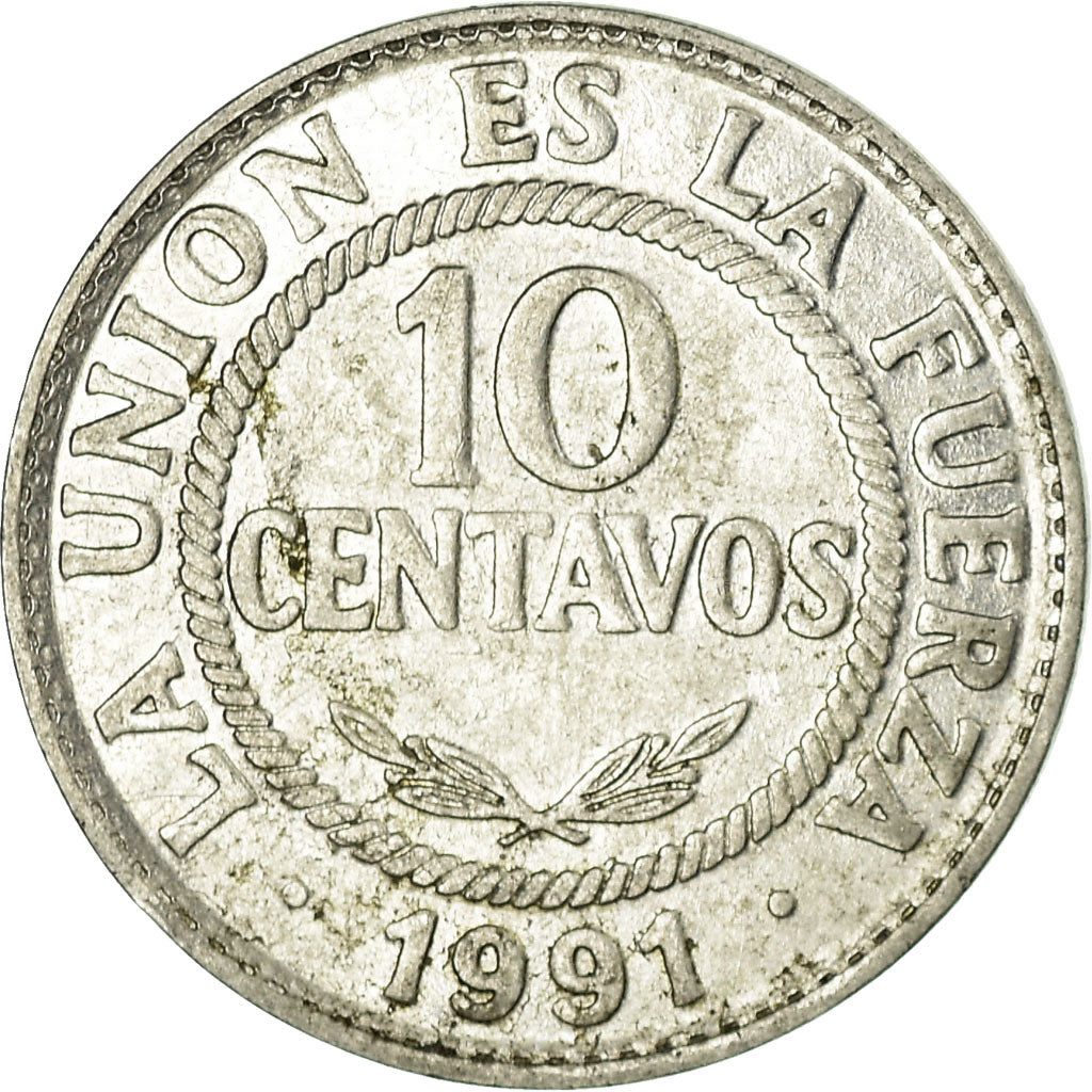 Coin, Bolivia, 10 Centavos, 1991, EF(40-45), Stainless Steel, KM:202