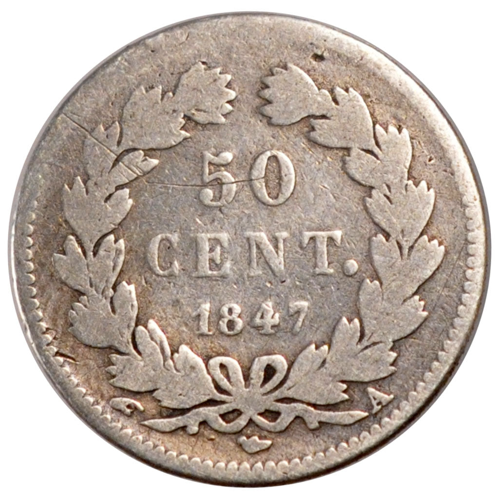 FRANCE, Louis-Philippe, 50 Centimes, 1847, Paris, KM #768.1, F(12-15), Silver,..