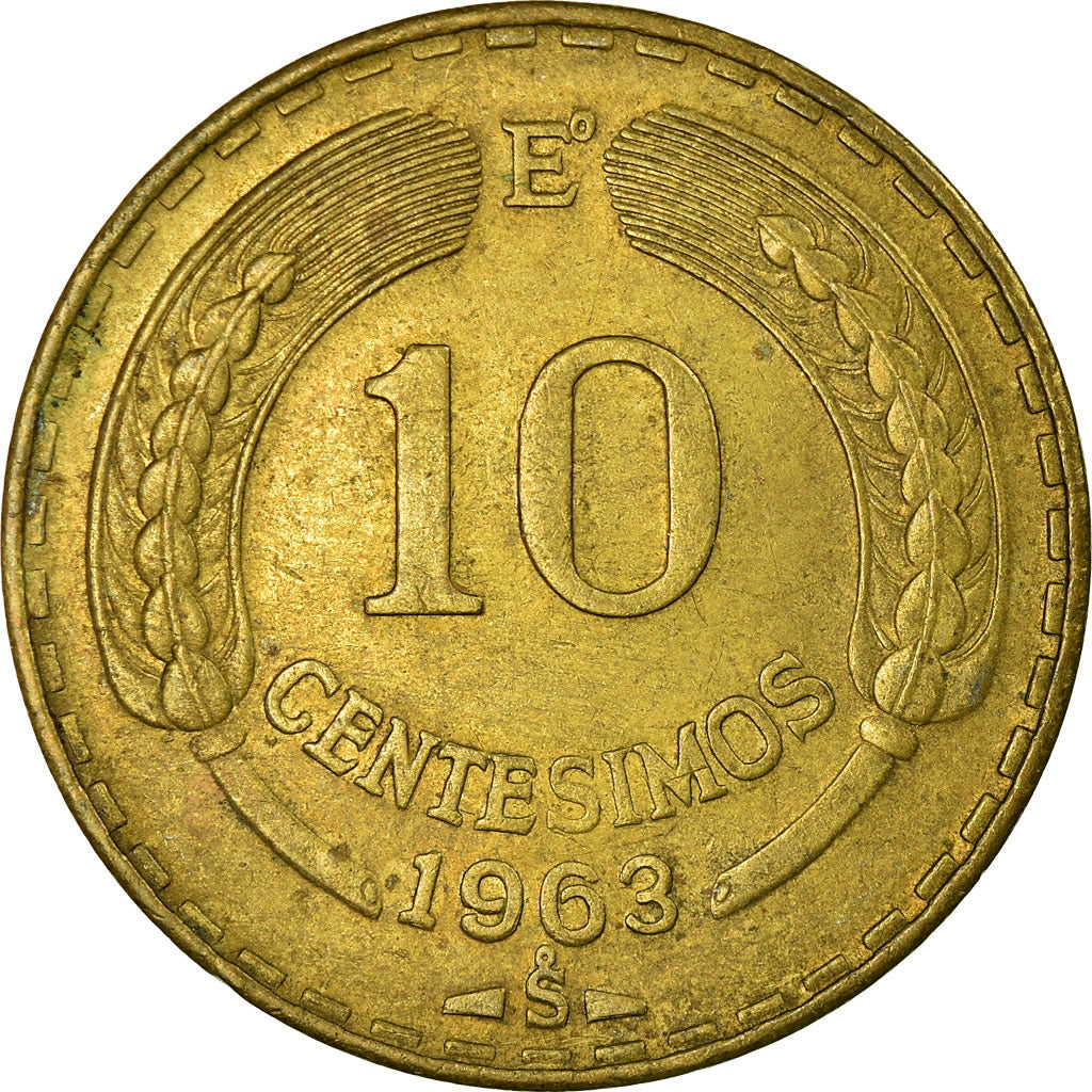 Moneda, Chile, 10 Centesimos, 1963, Santiago, MBC, Aluminio - bronce, KM:191