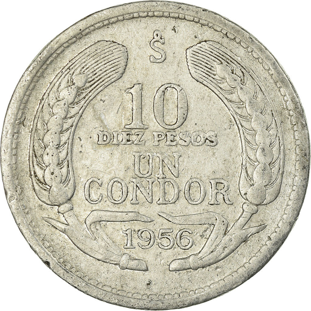 Monnaie, Chile, 10 Pesos, 1956, Santiago, TTB, Aluminium, KM:181