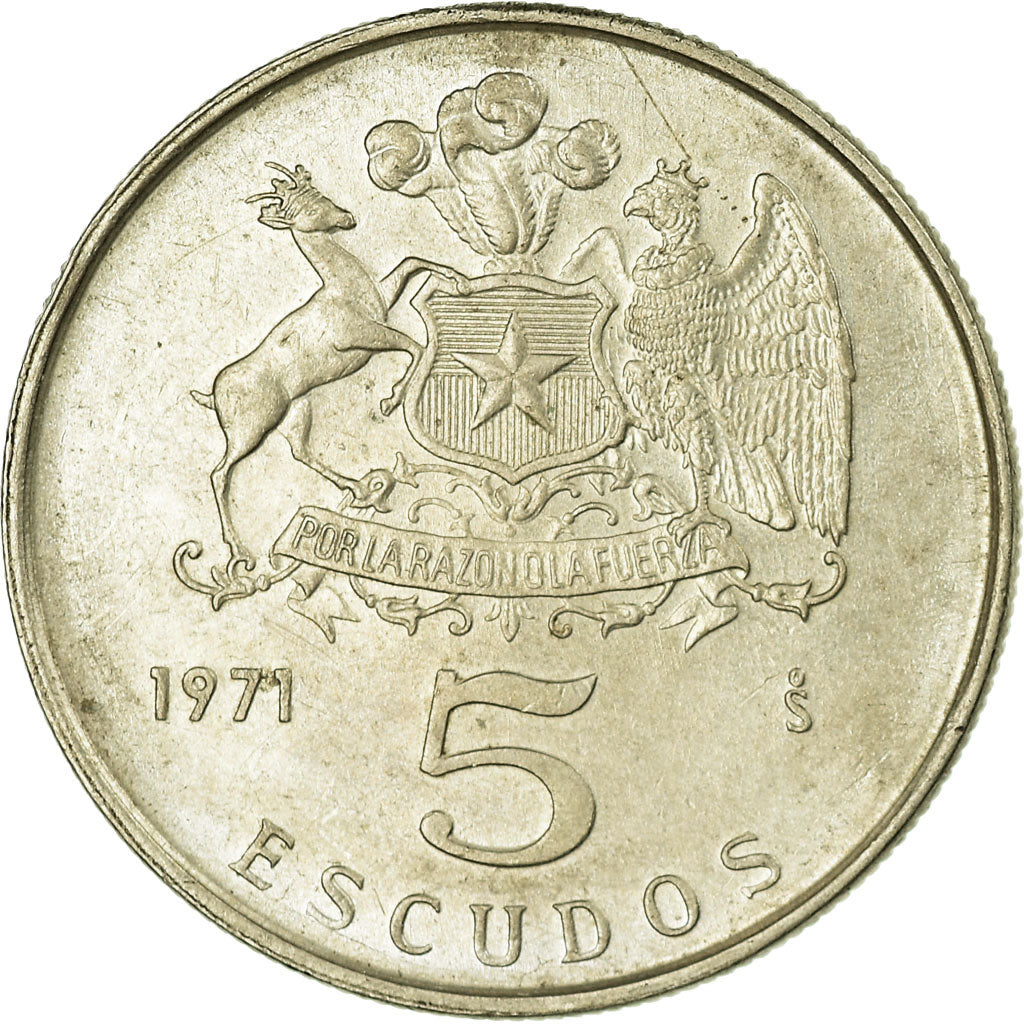 Moneda, Chile, 5 Escudos, 1971, Santiago, EBC, Cobre - níquel, KM:199