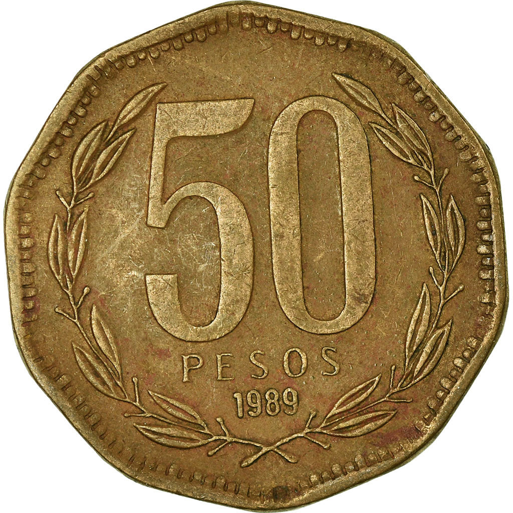 Monnaie, Chile, 50 Pesos, 1989, Santiago, TTB, Aluminum-Bronze, KM:219.2
