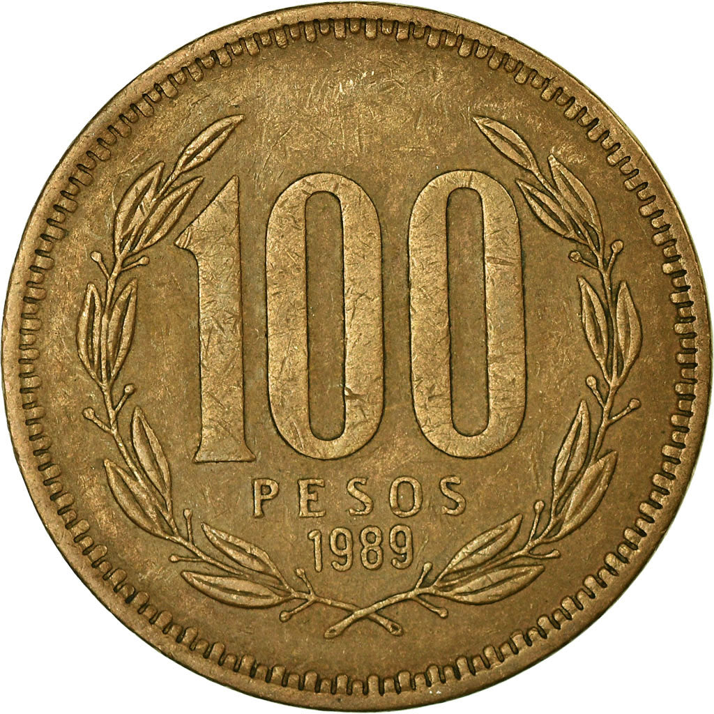 Coin, Chile, 100 Pesos, 1989, Santiago, EF(40-45), Aluminum-Bronze, KM:226.2