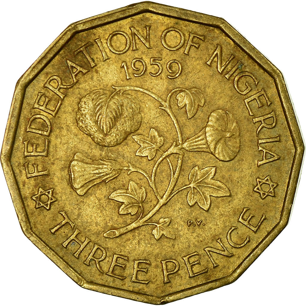 Coin, Nigeria, Elizabeth II, 3 Pence, 1959, EF(40-45), Nickel-brass, KM:3