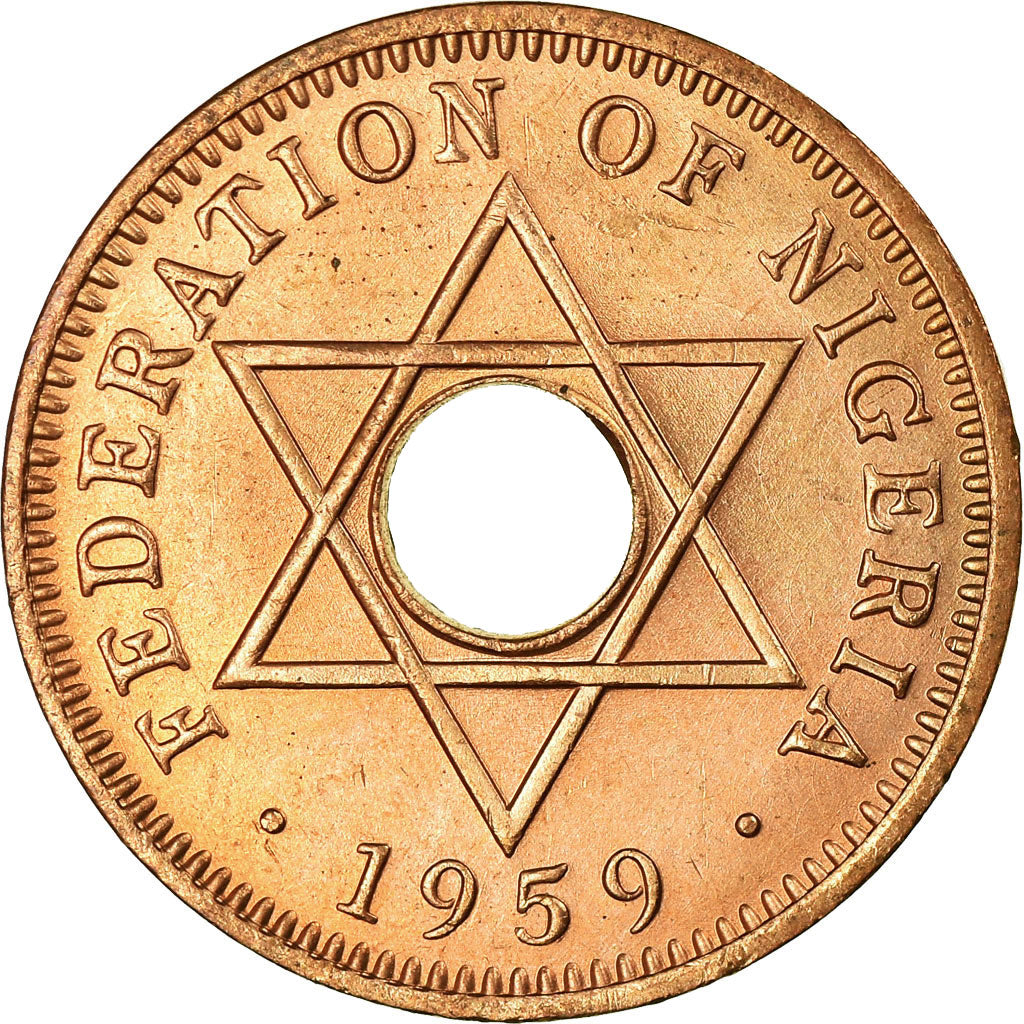 Coin, Nigeria, Elizabeth II, 1/2 Penny, 1959, AU(55-58), Bronze, KM:1