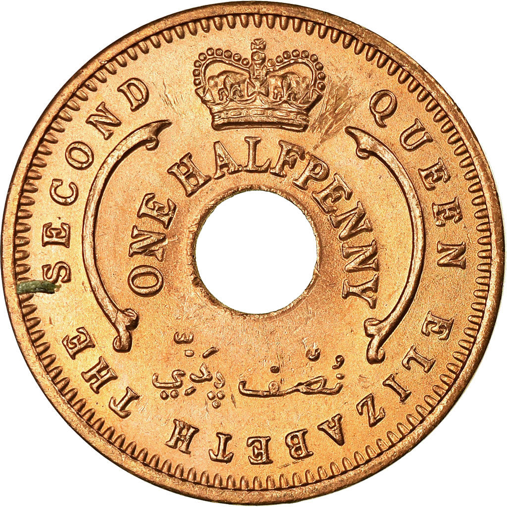 Coin, Nigeria, Elizabeth II, 1/2 Penny, 1959, AU(55-58), Bronze, KM:1