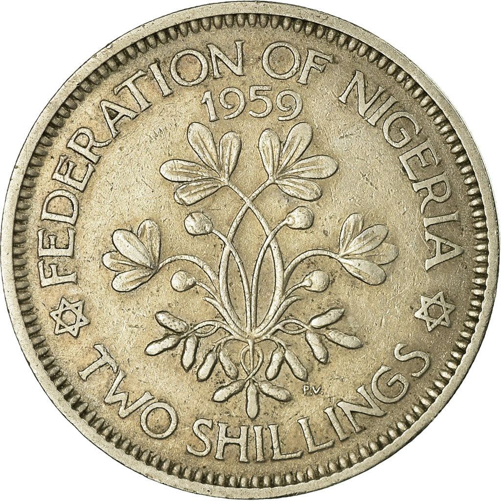 Coin, Nigeria, Elizabeth II, 2 Shilling, 1959, EF(40-45), Copper-nickel, KM:6