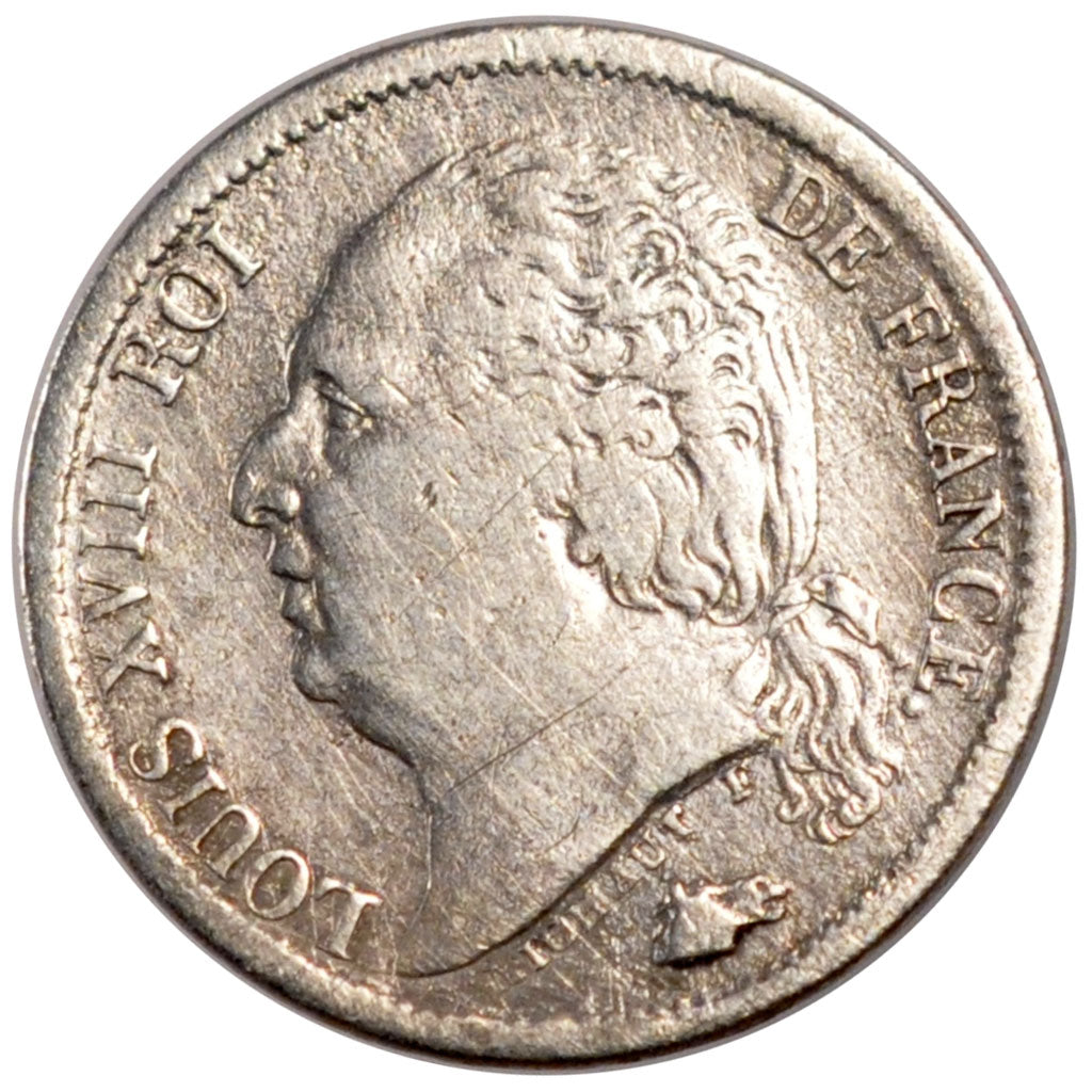 Francia, Louis XVIII, Louis XVIII, 1/2 Franc, 1817, Paris, MB+, Argento, Gado...