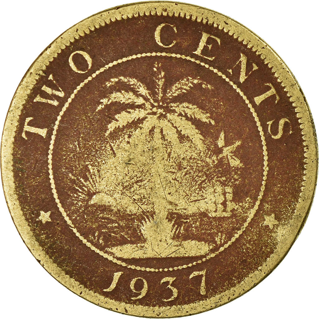 Coin, Liberia, 2 Cents, 1937, VF(20-25), Brass, KM:12