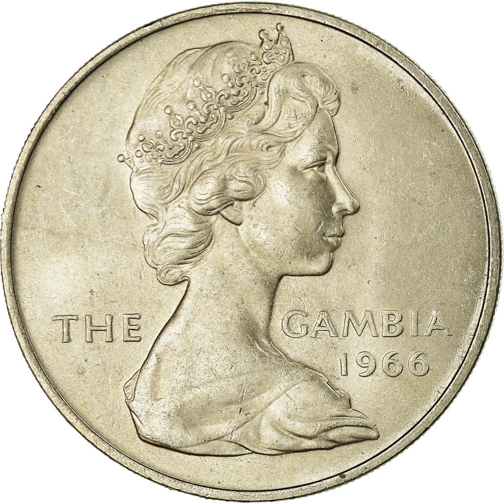 Coin, GAMBIA, THE, 2 Shillings, 1966, AU(55-58), Copper-nickel, KM:5