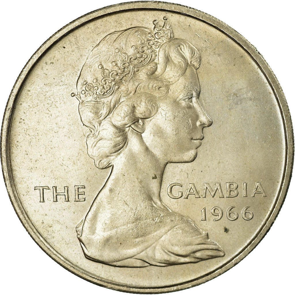 Coin, GAMBIA, THE, 4 Shillings, 1966, AU(55-58), Copper-nickel, KM:6