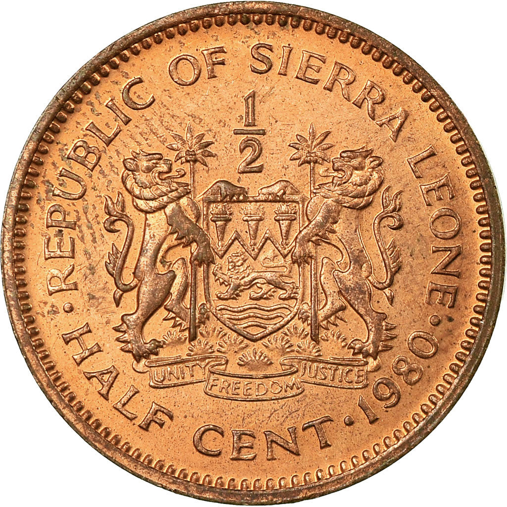 Coin, Sierra Leone, 1/2 Cent, 1980, AU(55-58), Bronze, KM:31
