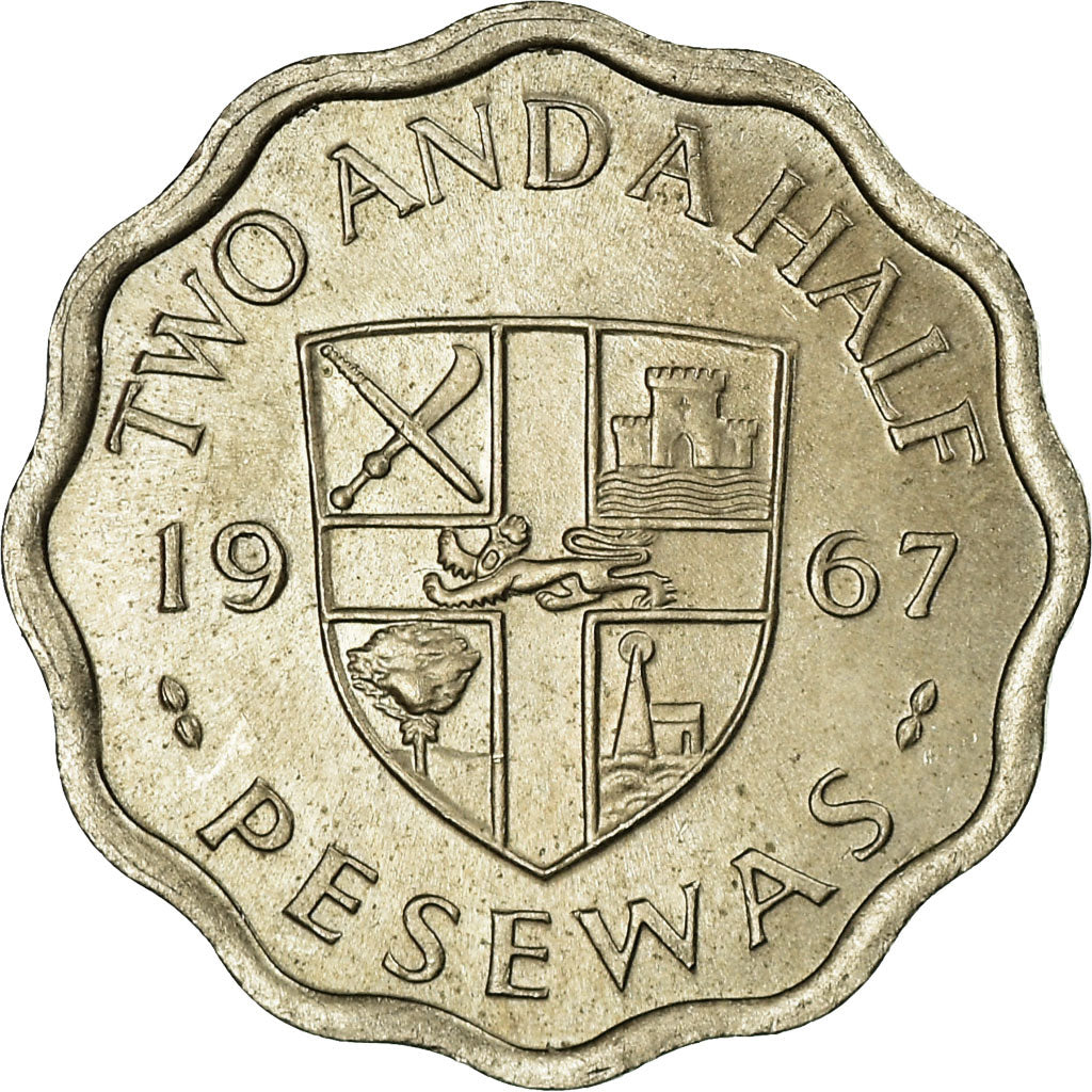 Coin, Ghana, 2-1/2 Pesewas, 1967, AU(55-58), Copper-nickel, KM:14