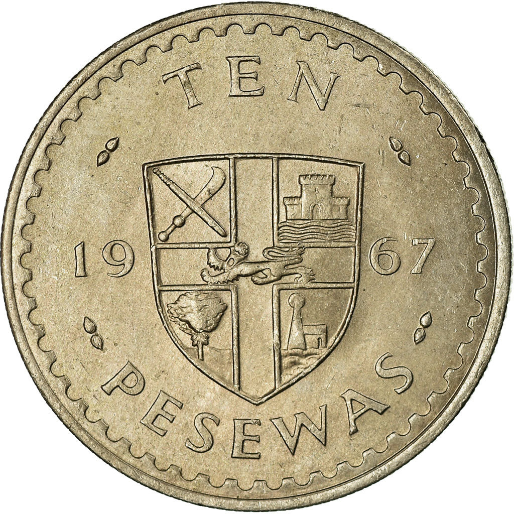 Coin, Ghana, 10 Pesewas, 1967, AU(55-58), Copper-nickel, KM:16