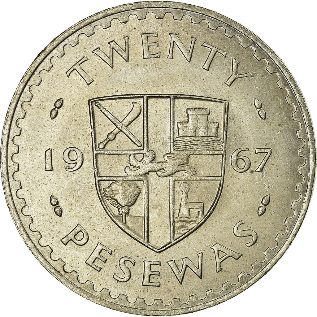 Coin, Ghana, 20 Pesewas, 1967, AU(55-58), Copper-nickel, KM:17