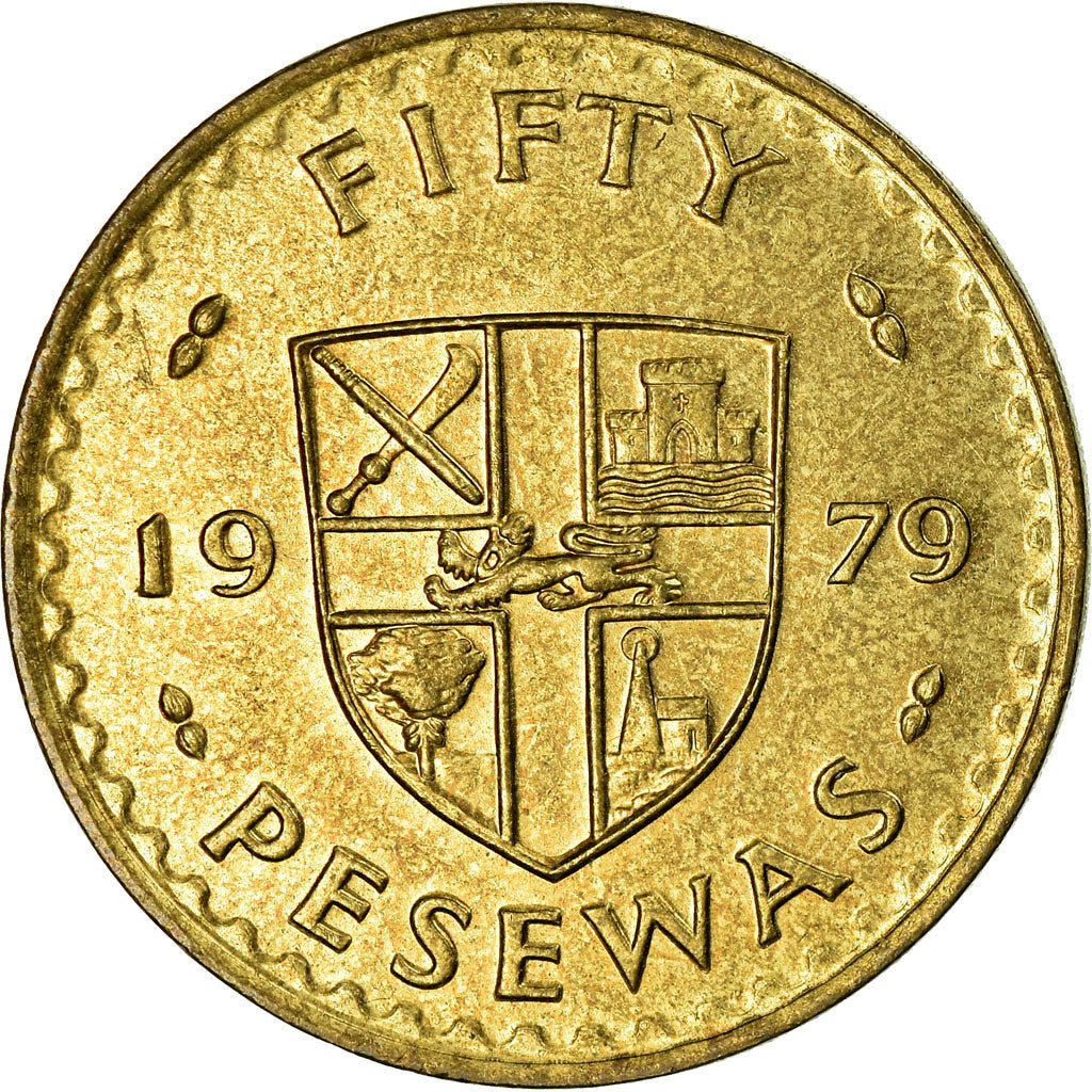 Coin, Ghana, 50 Pesewas, 1979, EF(40-45), Brass, KM:18