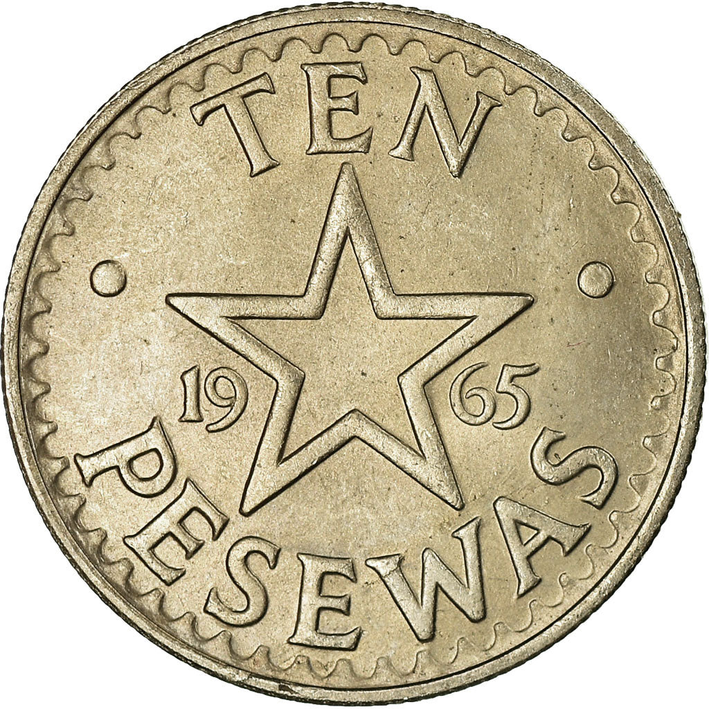 Coin, Ghana, 10 Pesewas, 1965, AU(55-58), Copper-nickel, KM:9