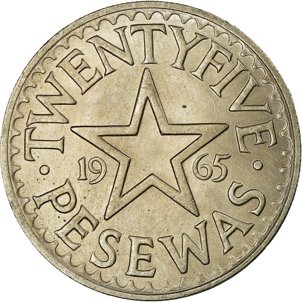 Coin, Ghana, 25 Pesewas, 1965, AU(55-58), Copper-nickel, KM:10