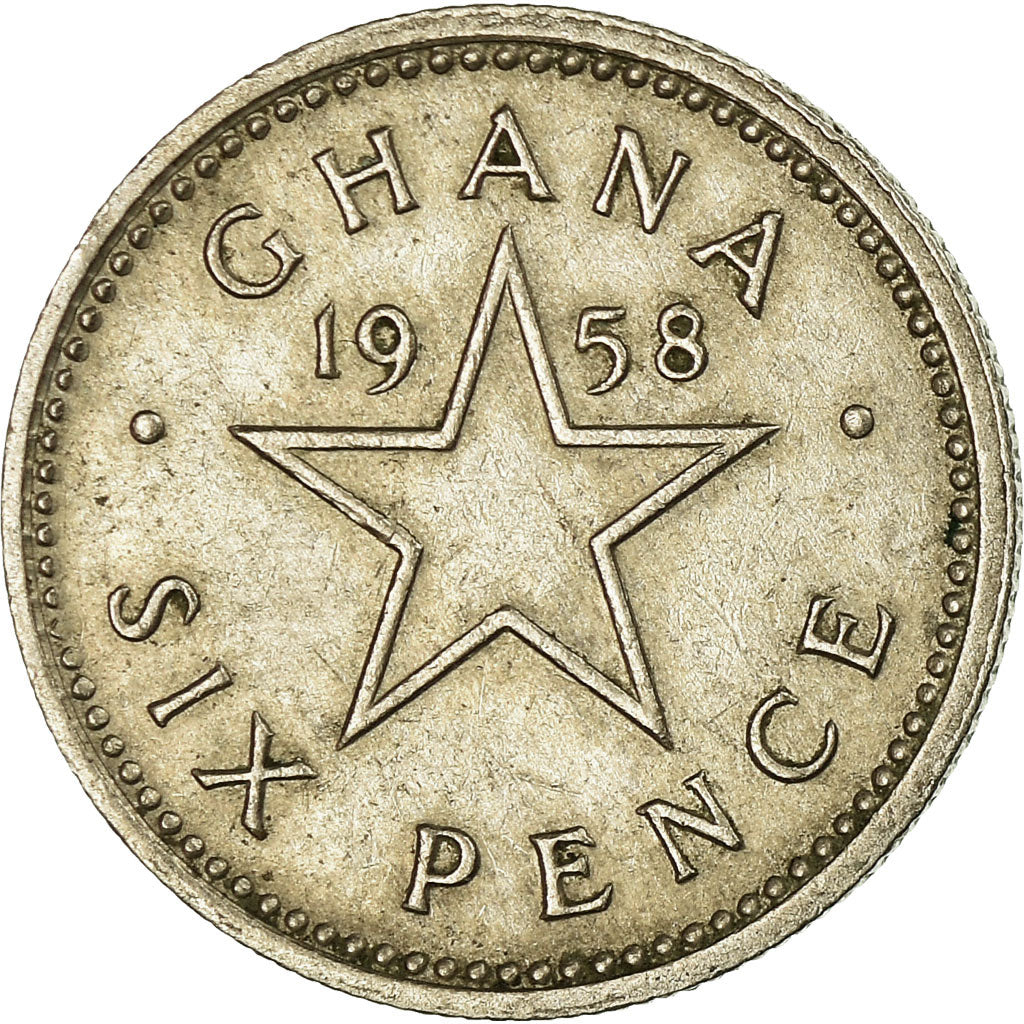 Coin, Ghana, 6 Pence, 1958, EF(40-45), Copper-nickel, KM:4