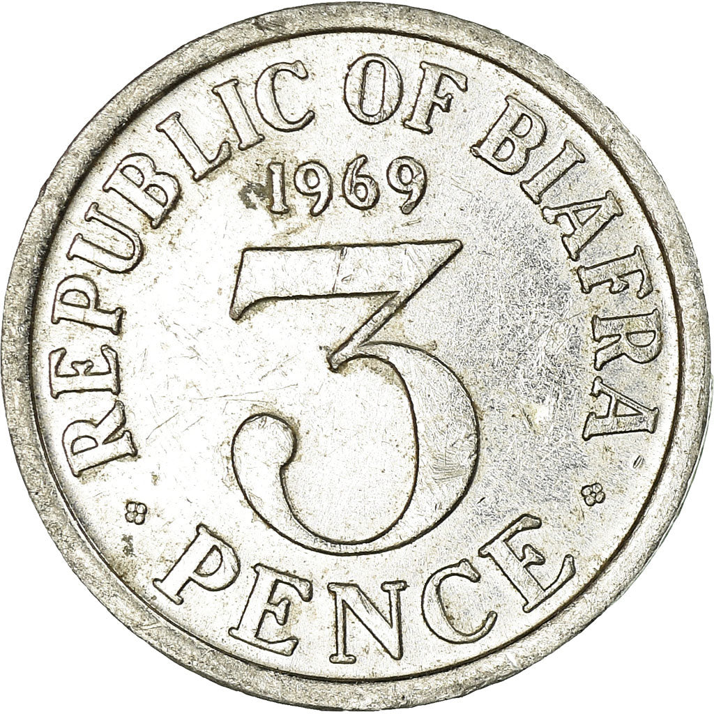 Coin, Biafra, 3 Pence, 1969, EF(40-45), Aluminum, KM:1