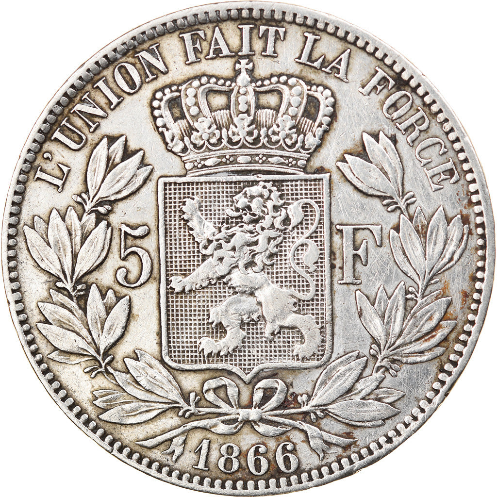 Coin, Belgium, Leopold II, 5 Francs, 5 Frank, 1866, EF(40-45), Silver, KM:24