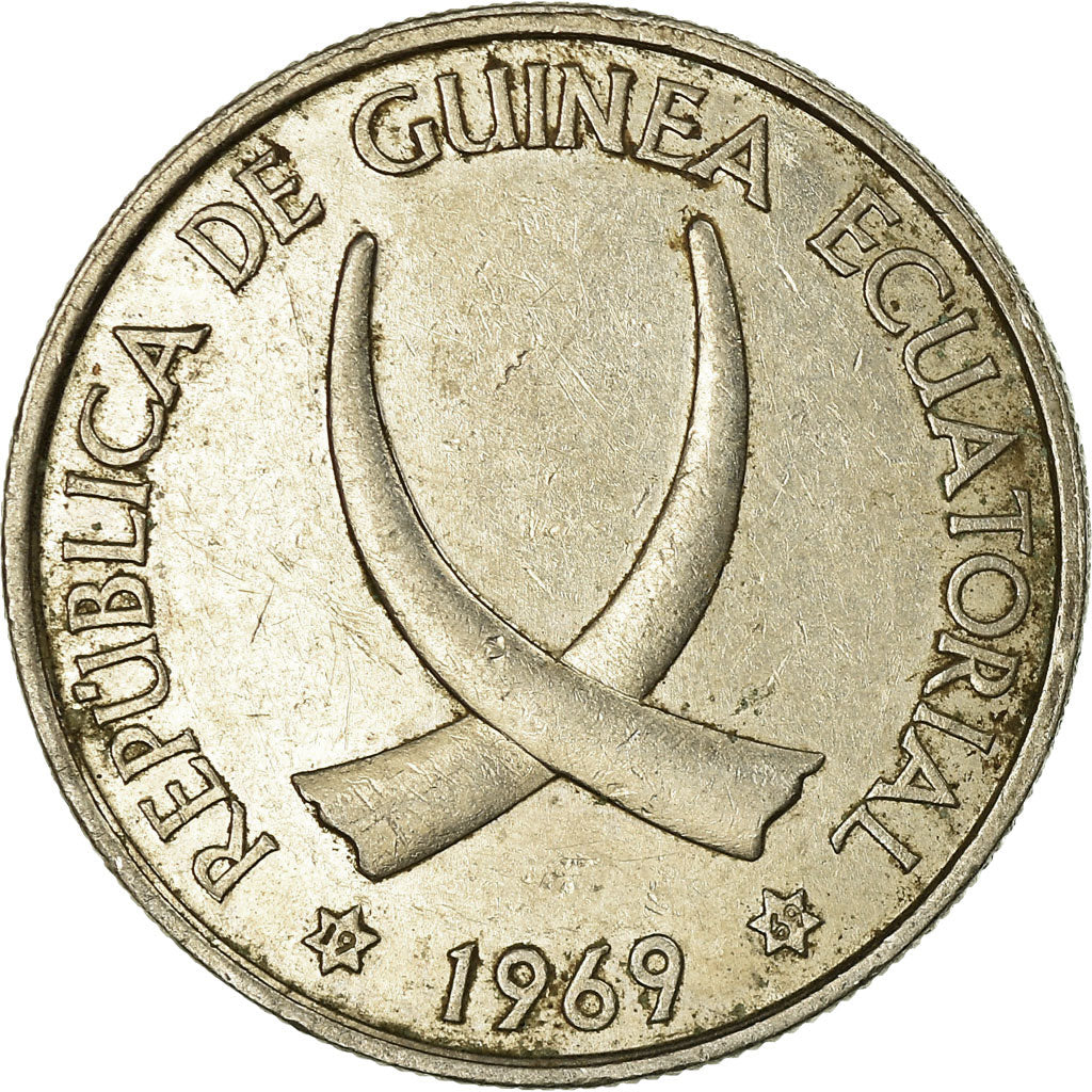 Moneda, Guinea Ecuatorial, 25 Pesetas, 1969, MBC, Cobre - níquel, KM:3