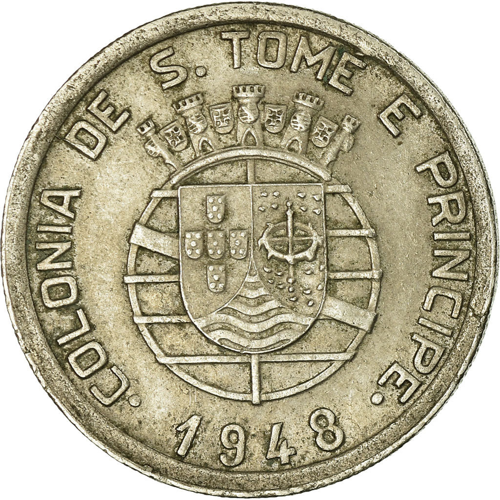 Coin, SAINT THOMAS & PRINCE ISLAND, 50 Centavos, 1948, EF(40-45), Nickel-Bronze
