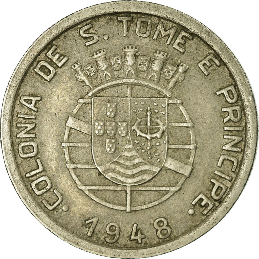Coin, SAINT THOMAS & PRINCE ISLAND, Escudo, 1948, EF(40-45), Nickel-Bronze, KM:9