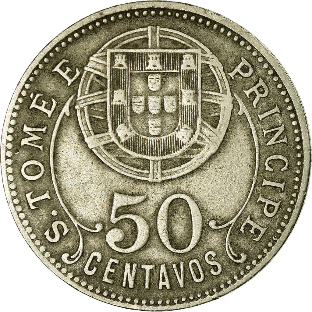Coin, SAINT THOMAS & PRINCE ISLAND, 50 Centavos, 1928, VF(30-35), Nickel-Bronze