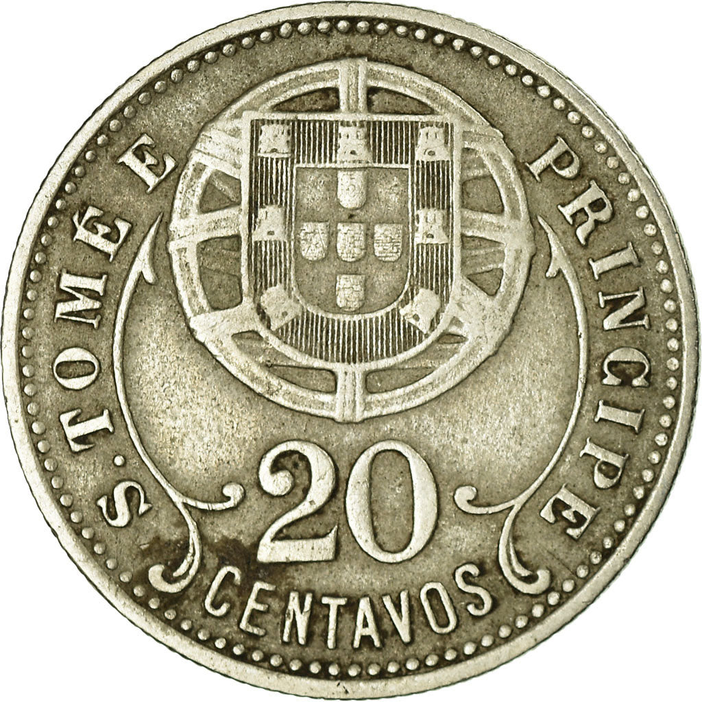 Coin, SAINT THOMAS & PRINCE ISLAND, 20 Centavos, 1929, VF(30-35), Nickel-Bronze