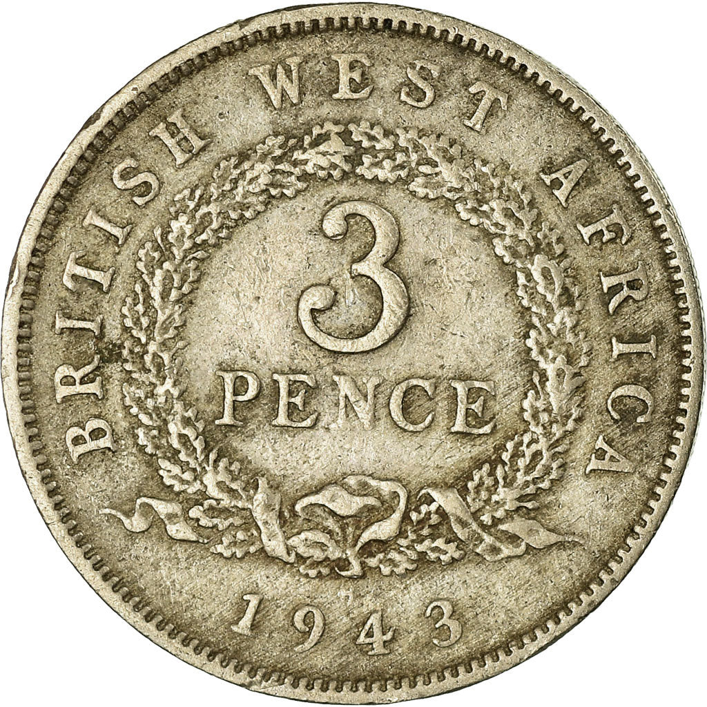 Coin, BRITISH WEST AFRICA, George VI, 3 Pence, 1943, VF(30-35), Copper-nickel