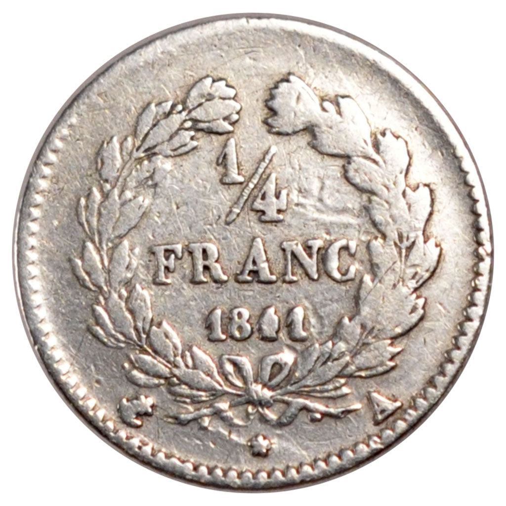 FRANCE, Louis-Philippe, 1/4 Franc, 1841, Paris, KM #740.1, VF(30-35), Silver,...