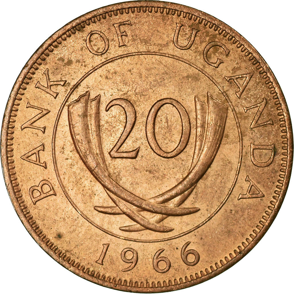 Moneta, Uganda, 20 Cents, 1966, BB, Bronzo, KM:3