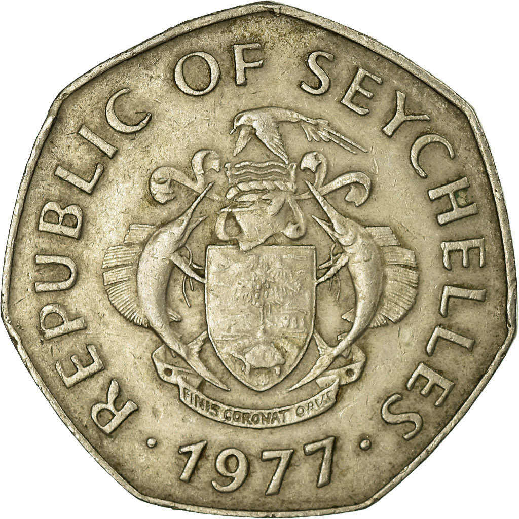 Coin, Seychelles, 5 Rupees, 1977, British Royal Mint, EF(40-45), Copper-nickel