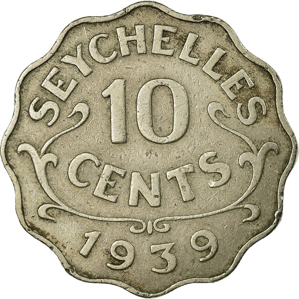 Coin, Seychelles, 10 Cents, 1939, EF(40-45), Copper-nickel, KM:1