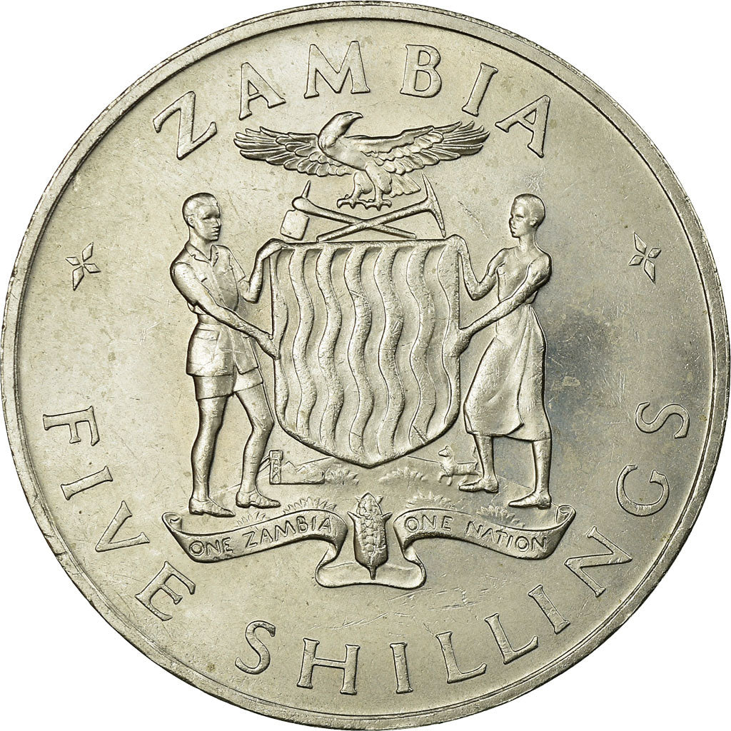 Coin, Zambia, 5 Shillings, 1965, British Royal Mint, EF(40-45), Copper-nickel