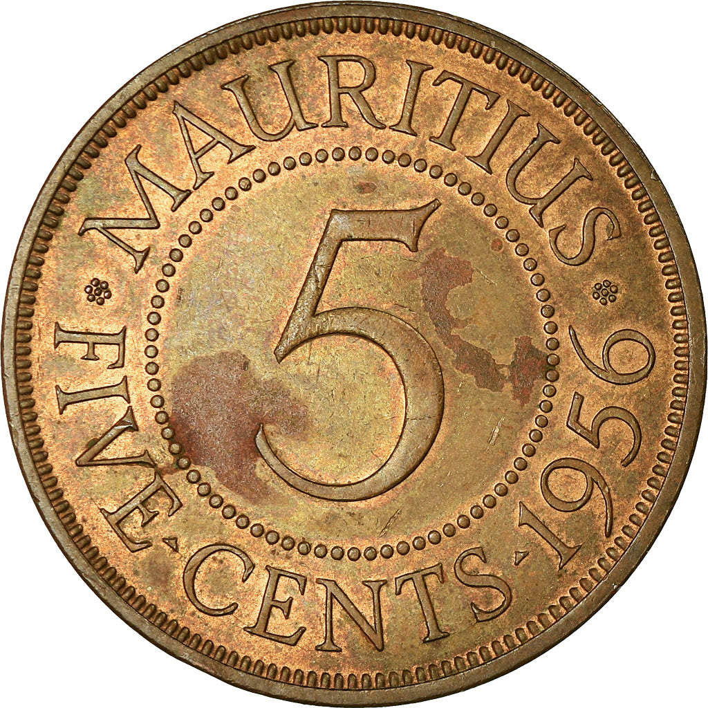 Coin, Mauritius, Elizabeth II, 5 Cents, 1956, EF(40-45), Bronze, KM:34