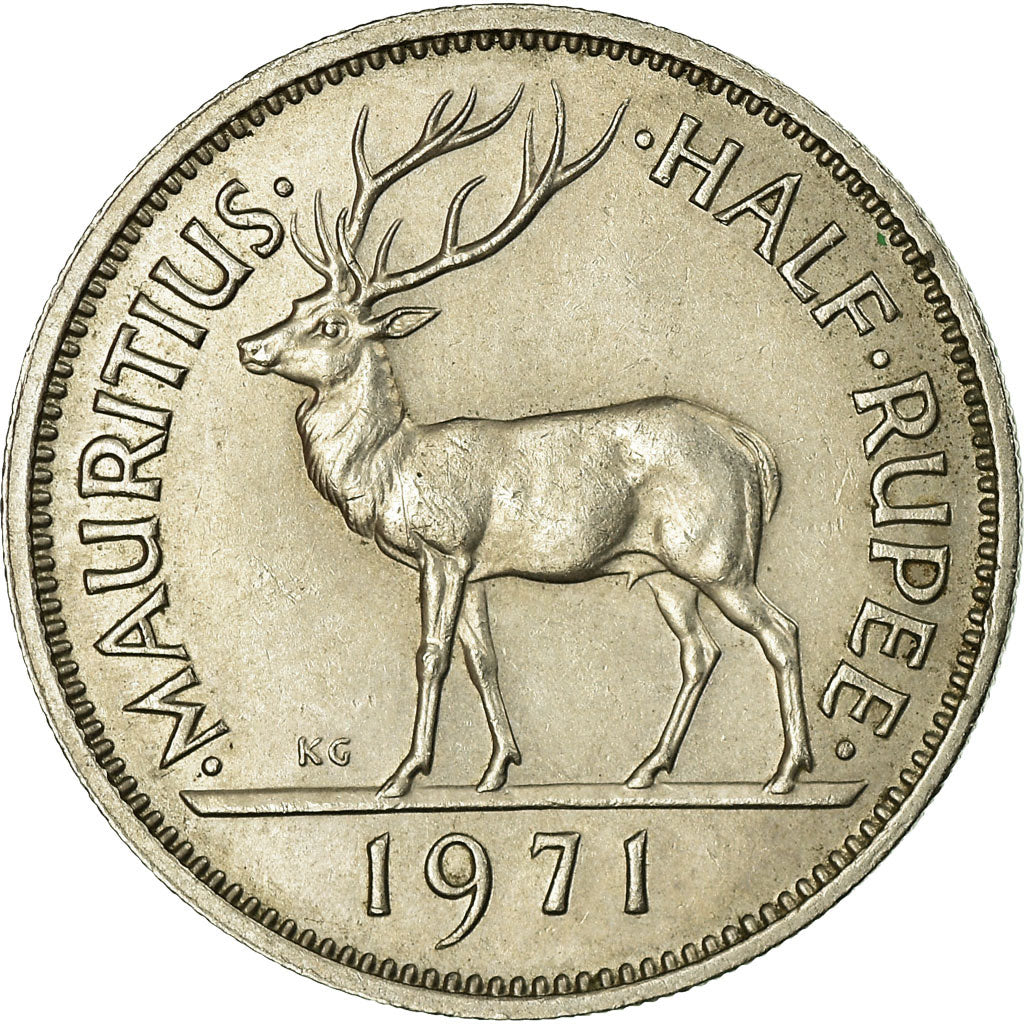 Moeda, Maurícia, Elizabeth II, 1/2 Rupee, 1971, EF(40-45), Cobre-níquel